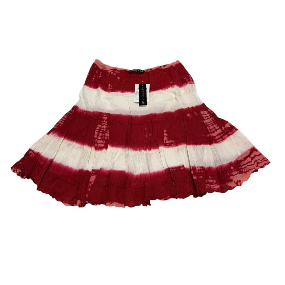 Chaudry Sports Womens Size S Red White Tie Dye Tiered Crinkle Mini Skirt NWT NEW
